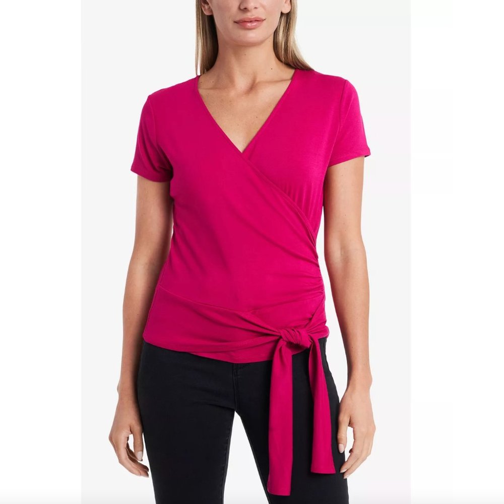 Vince Camuto Cap Sleeve Faux Wrap Tie Waist Blouse